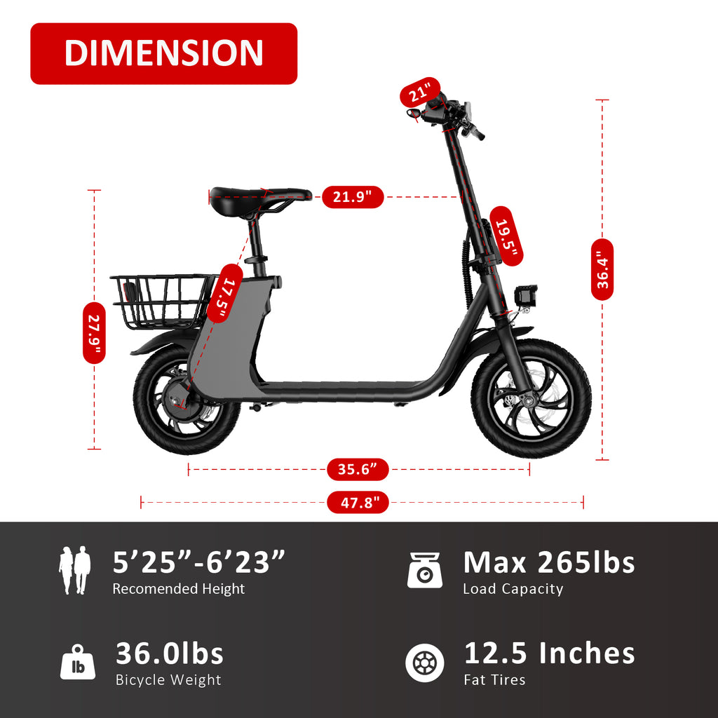 WINDHORSE Urban Cruiser Foldable Electric Scooter with Seat, 450W Brushless Motor, 20 Miles Max Range, 20 MPH Max Speed