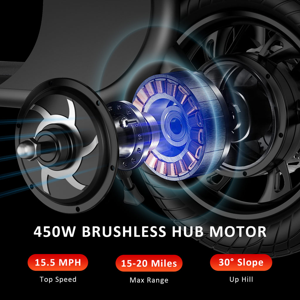 WINDHORSE Urban Cruiser Foldable Electric Scooter with Seat, 450W Brushless Motor, 20 Miles Max Range, 20 MPH Max Speed