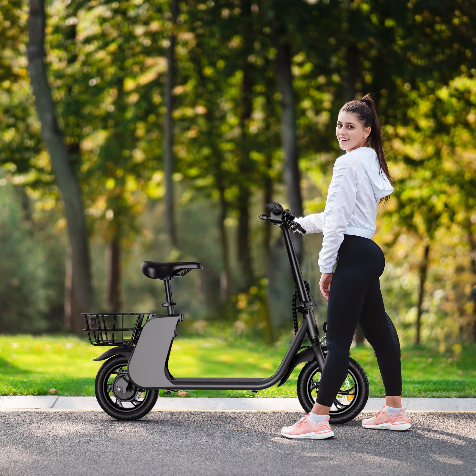 WINDHORSE Urban Cruiser Foldable Electric Scooter with Seat, 450W Brushless Motor, 20 Miles Max Range, 20 MPH Max Speed