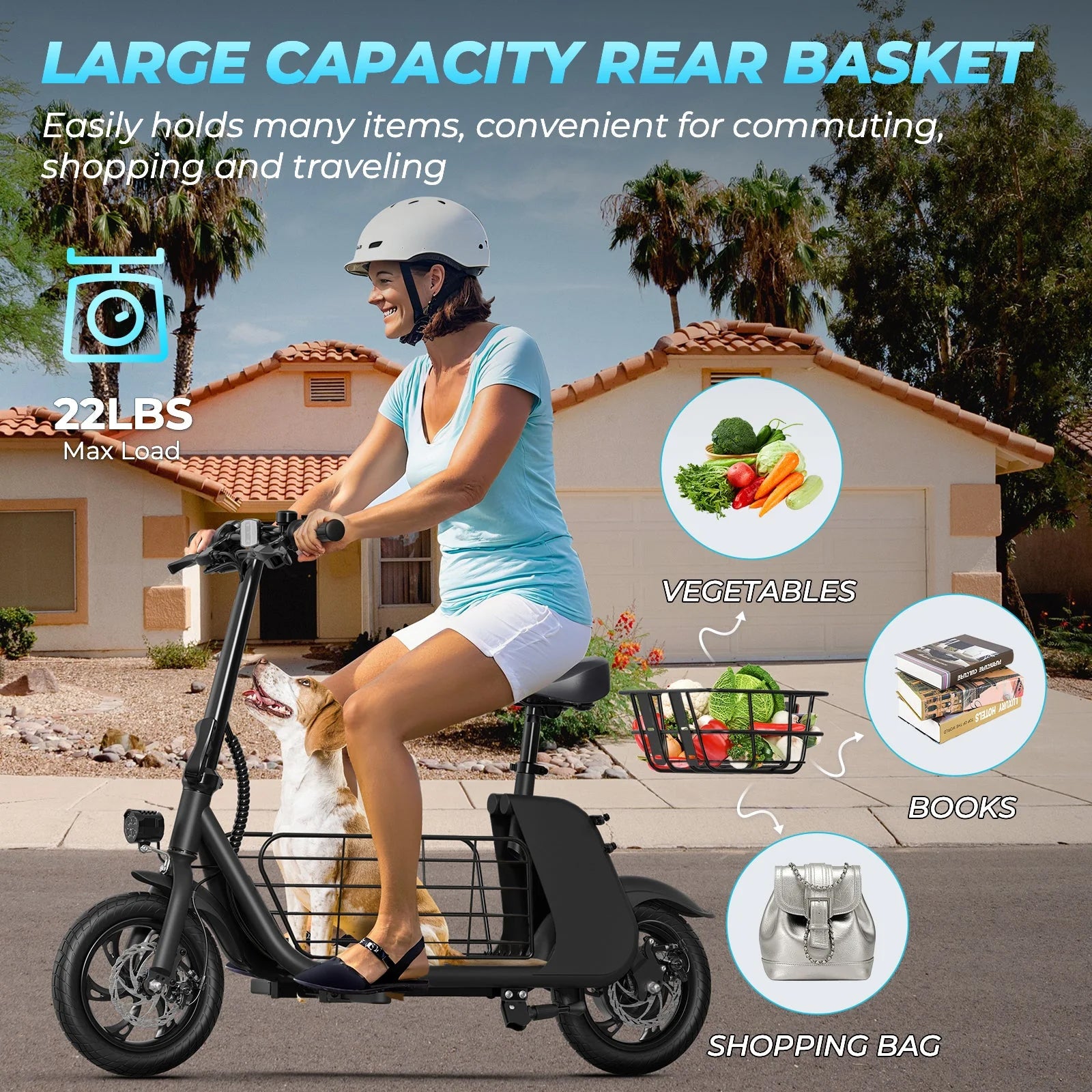 WINDHORSE Urban Cruiser Cargo Electric Scooter with Seat, 450W Brushless Motor, 20 Miles Max Range, 20 MPH Max Speed
