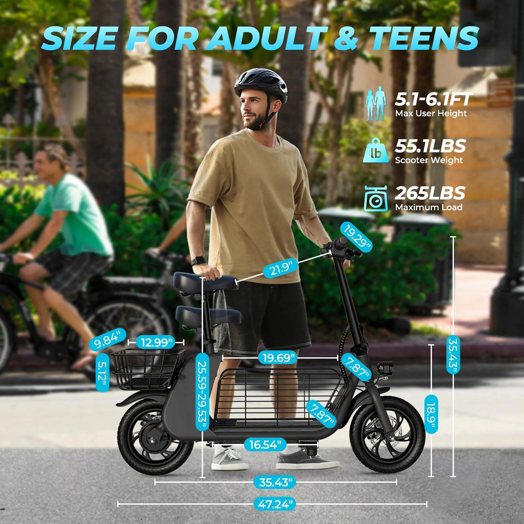 WINDHORSE Urban Cruiser Cargo Electric Scooter with Seat, 450W Brushless Motor, 20 Miles Max Range, 20 MPH Max Speed