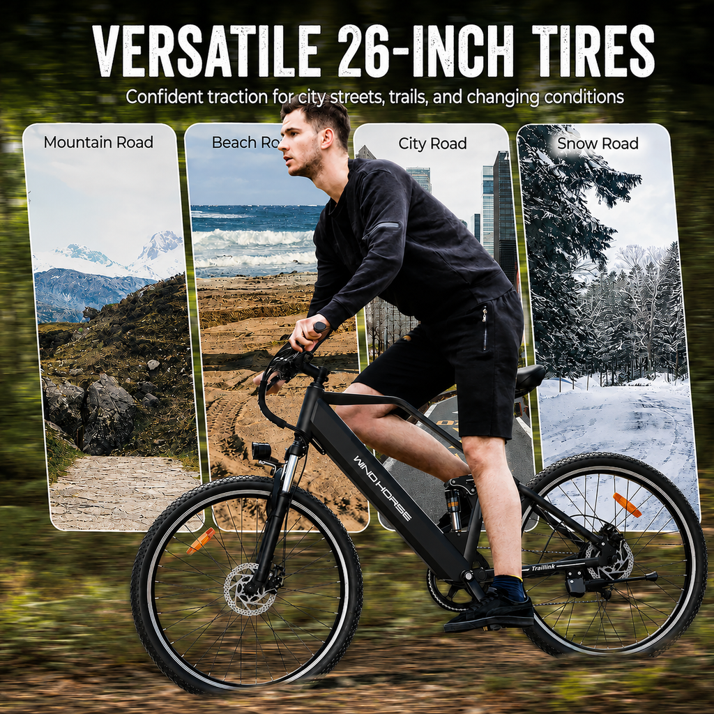 Windhorse F3 Electric Bike for Adults, 500W Motor, 20MPH, Up to 50-Mile Range, 26" Ebike, Shimano 7-Speed, Removable Battery, LCD Display