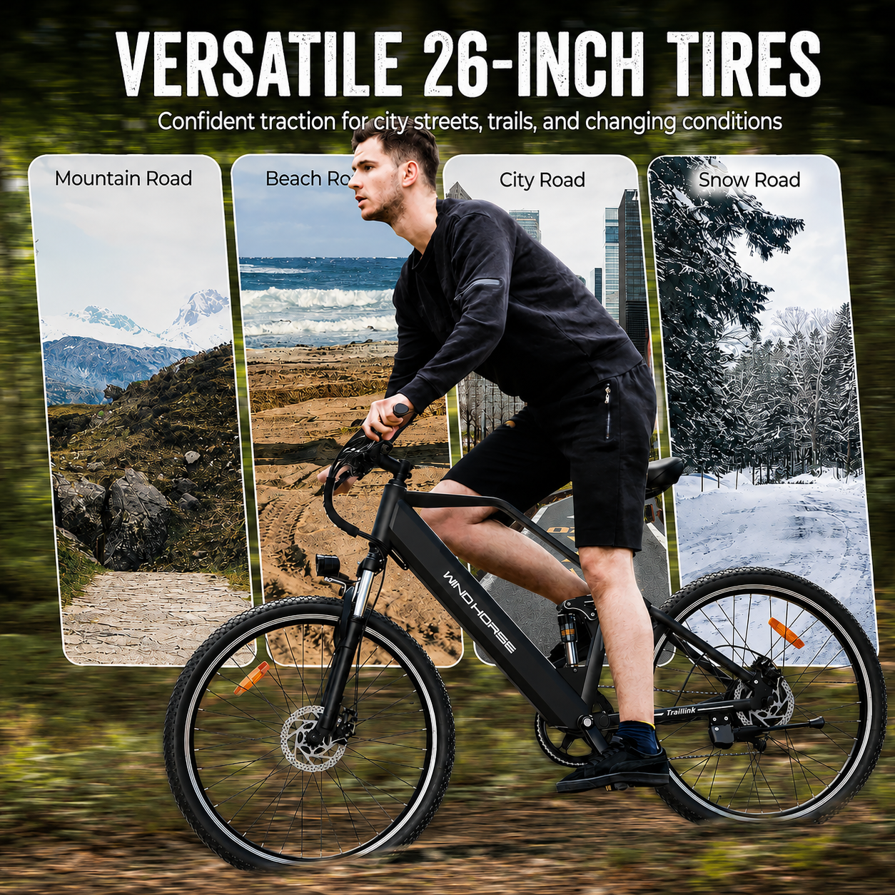 Windhorse F3 Electric Bike for Adults, 500W Motor, 20MPH, Up to 50-Mile Range, 26" Ebike, Shimano 7-Speed, Removable Battery, LCD Display