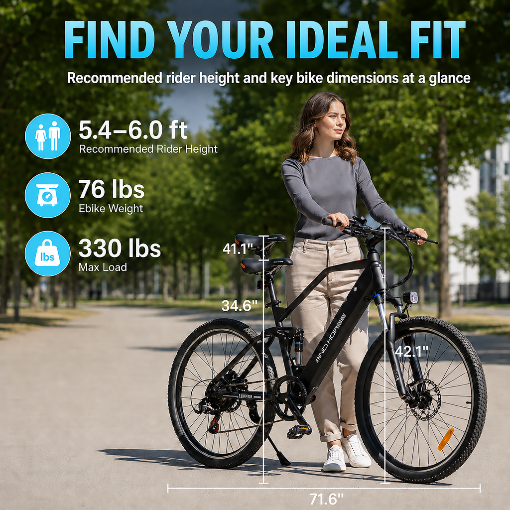 Windhorse F3 Electric Bike for Adults, 500W Motor, 20MPH, Up to 50-Mile Range, 26" Ebike, Shimano 7-Speed, Removable Battery, LCD Display