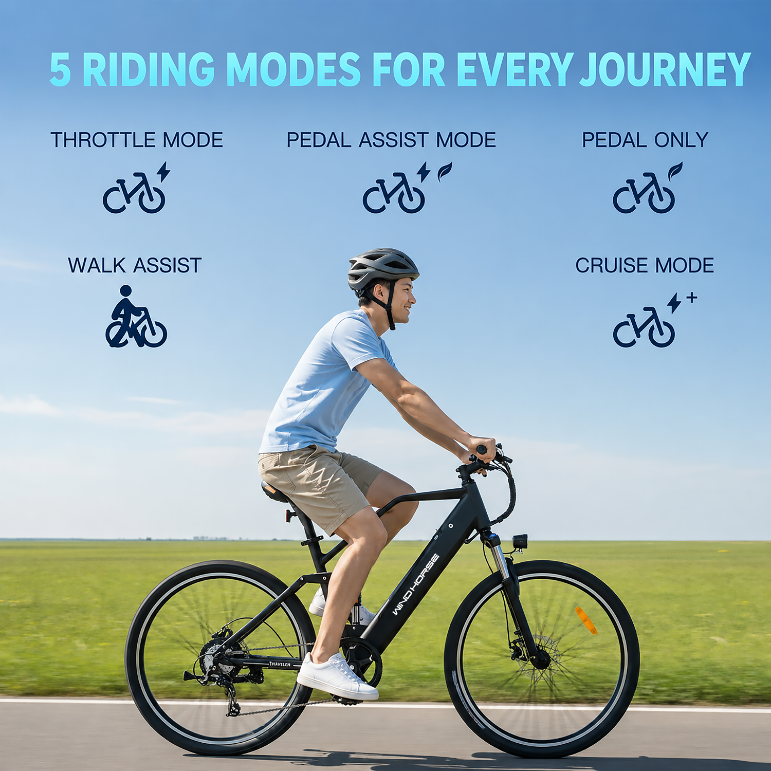 Windhorse F3 Electric Bike for Adults, 500W Motor, 20MPH, Up to 50-Mile Range, 26" Ebike, Shimano 7-Speed, Removable Battery, LCD Display