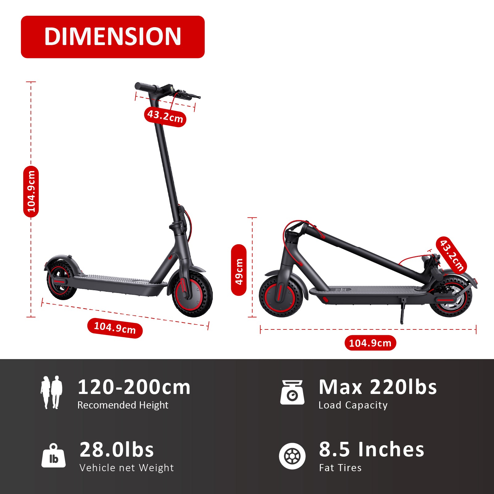 Windhorse T1 350W Brushless Motor Foldable Electric Kick Scooter - 15.5 MPH Top Speed with 8.5" Solid Tire Commuter