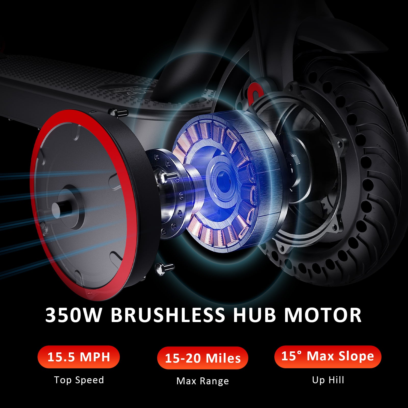 Windhorse T1 350W Brushless Motor Foldable Electric Kick Scooter - 15.5 MPH Top Speed with 8.5" Solid Tire Commuter