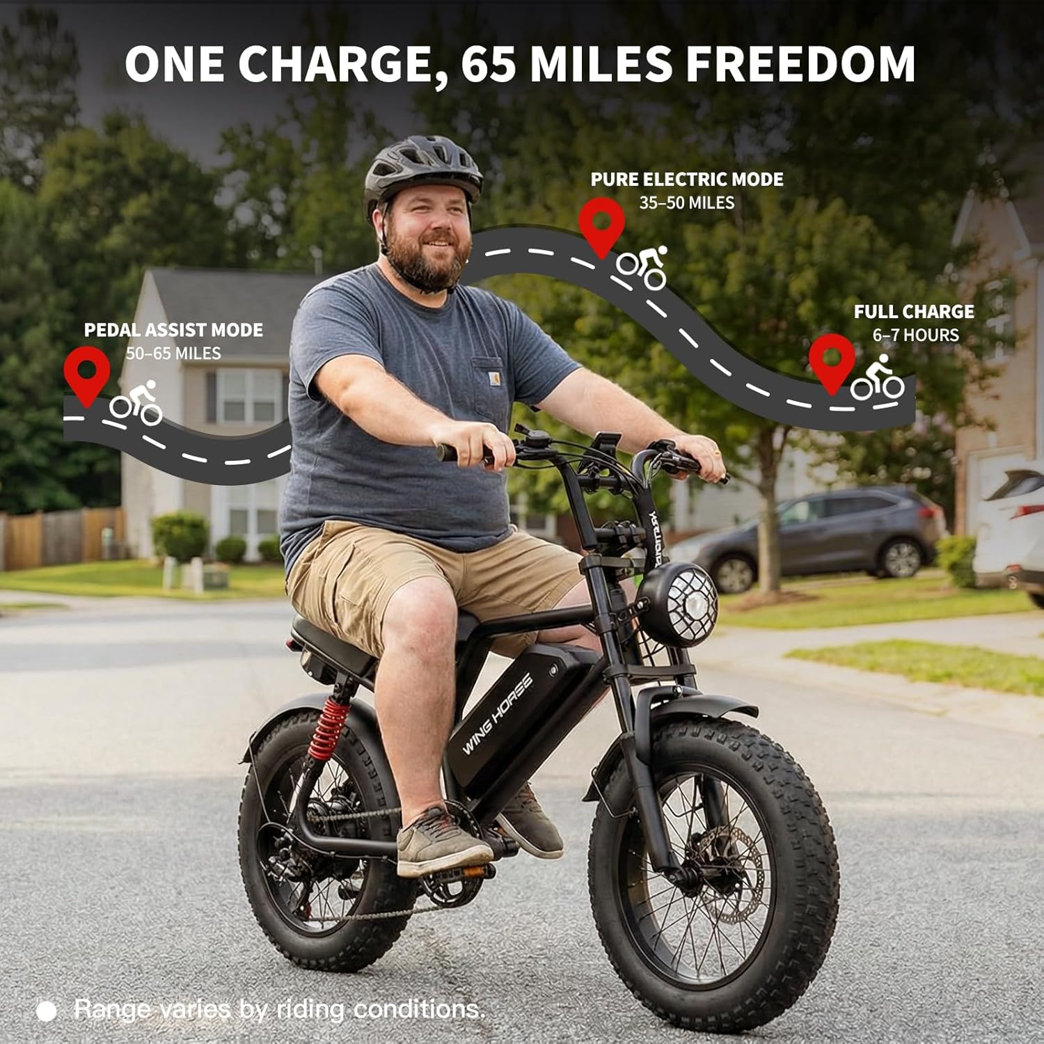 WINDHORSE V8 Electric Bike - 750W Motor - 48V 15.6Ah 748.8Wh Removable Battery - 7-speed drivetrain - Full Suspension