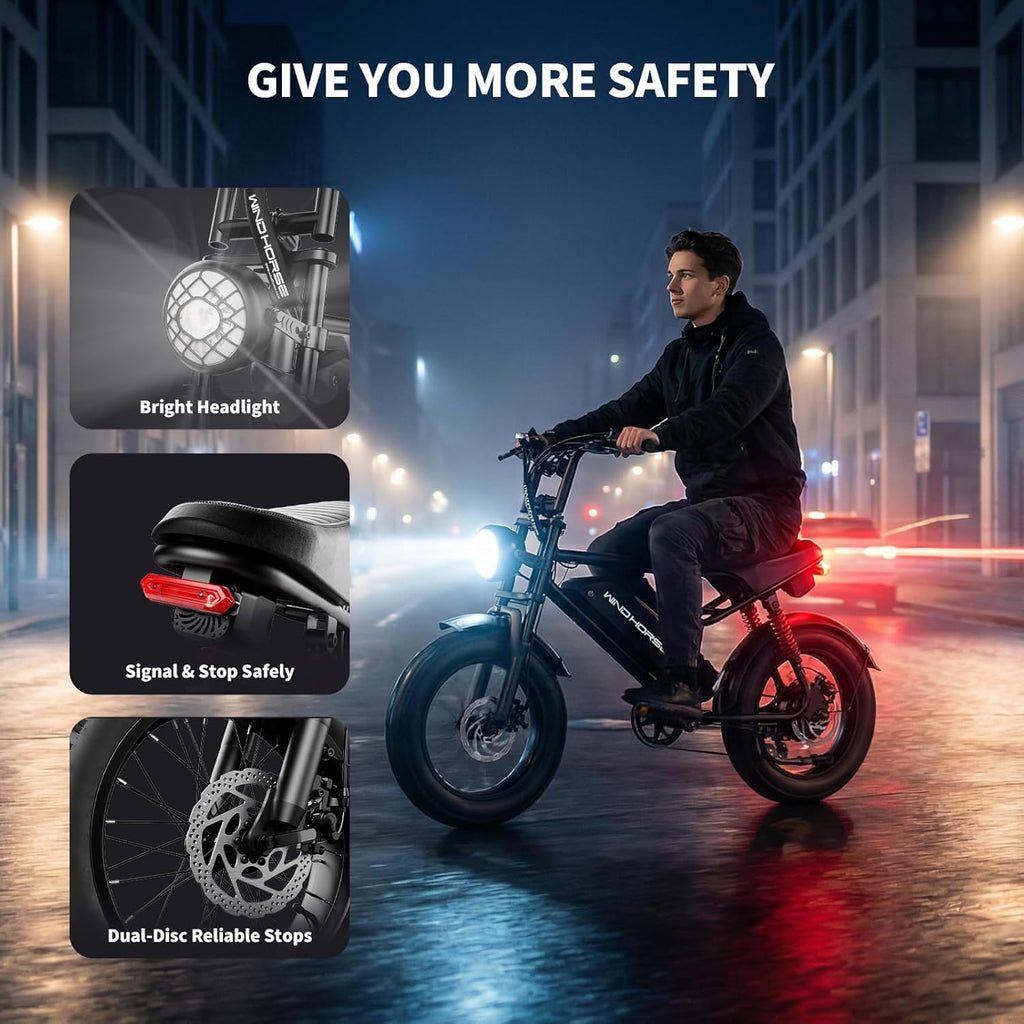 WINDHORSE V8 Electric Bike - 750W Motor - 48V 15.6Ah 748.8Wh Removable Battery - 7-speed drivetrain - Full Suspension