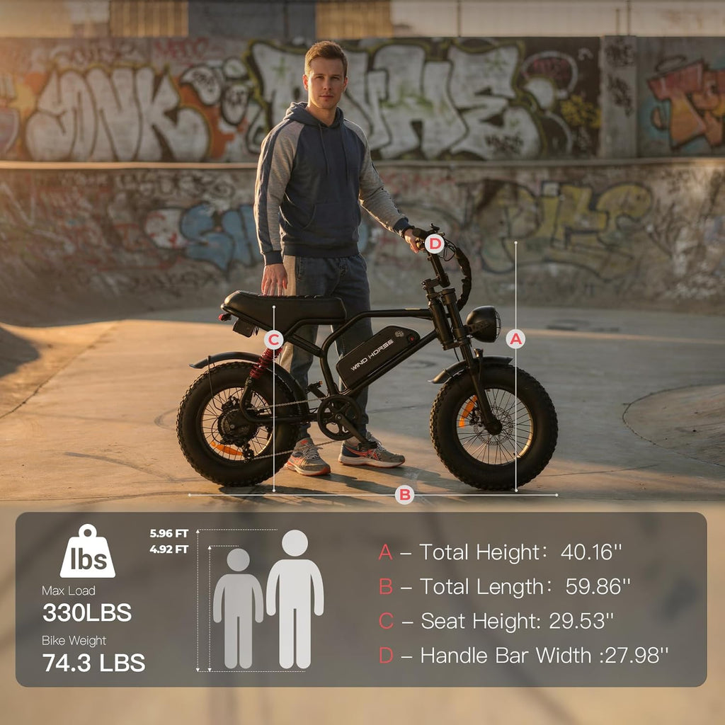WINDHORSE V8 Electric Bike - 750W Motor - 48V 15.6Ah 748.8Wh Removable Battery - 7-speed drivetrain - Full Suspension