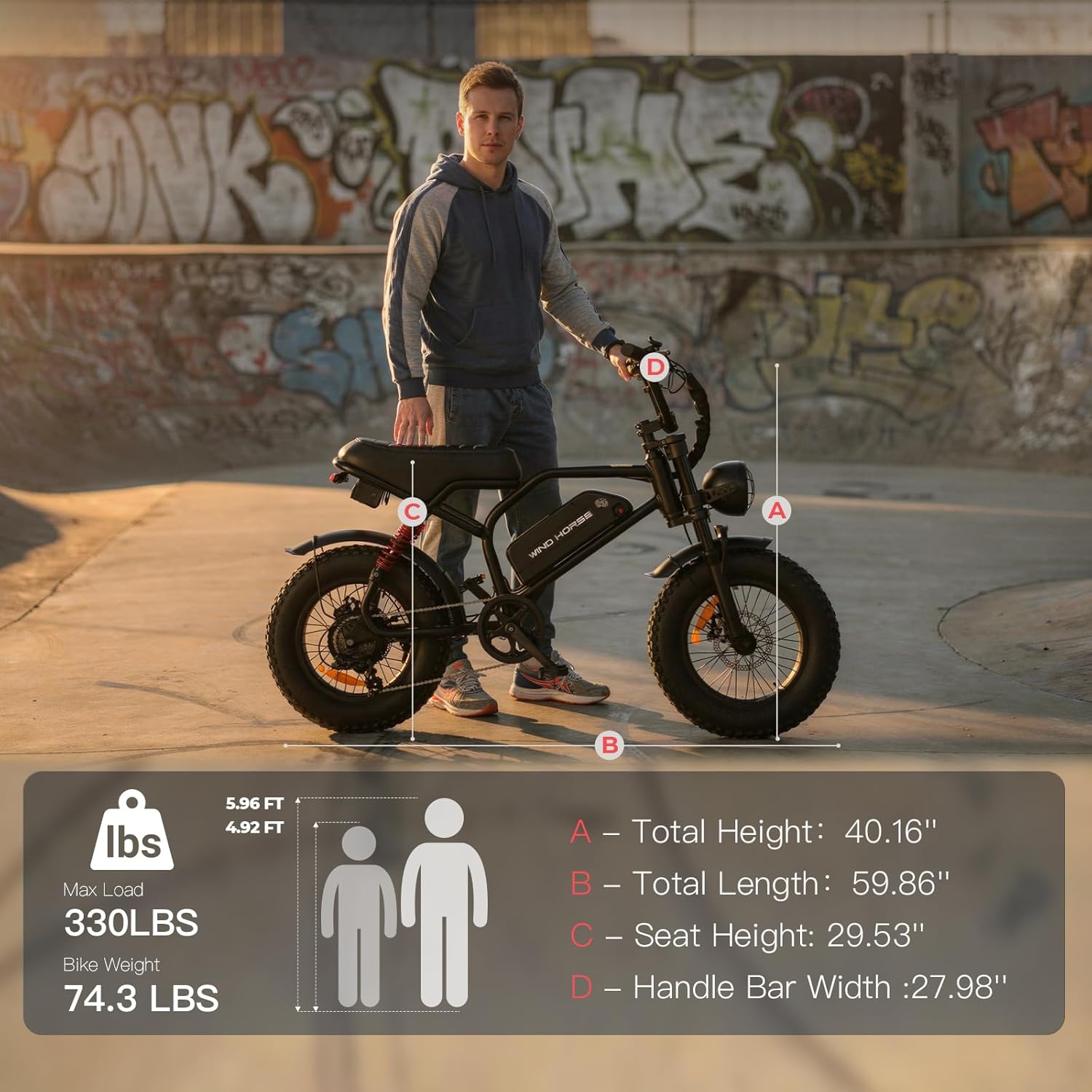 WINDHORSE V8 Electric Bike - 750W Motor - 48V 15.6Ah 748.8Wh Removable Battery - 7-speed drivetrain - Full Suspension