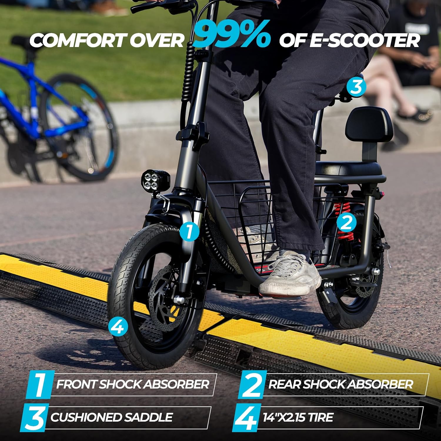 Windhorse C3 Electric Scooter 500W Electric Scooter with Seat - 20MPH & 20 Miles Max Range - Dual Suspension - Rear Passenger Seat