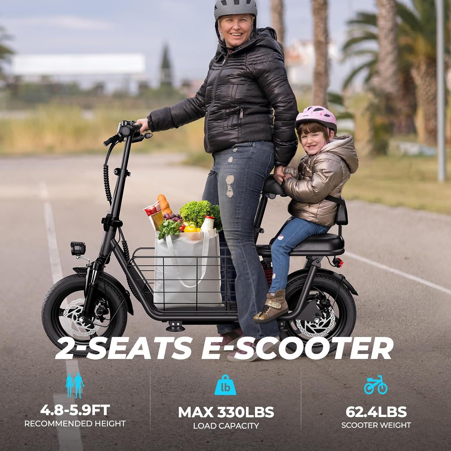 Windhorse C3 Electric Scooter 500W Electric Scooter with Seat - 20MPH & 20 Miles Max Range - Dual Suspension - Rear Passenger Seat