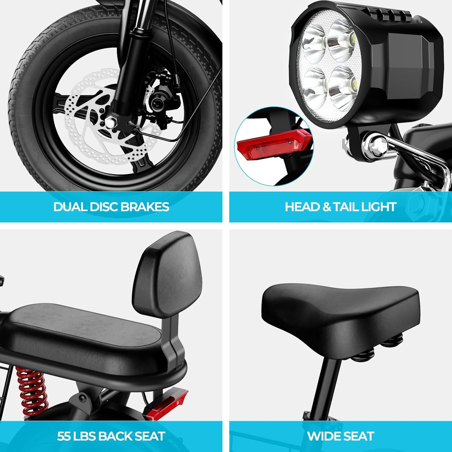 Windhorse C3 Electric Scooter 500W Electric Scooter with Seat - 20MPH & 20 Miles Max Range - Dual Suspension - Rear Passenger Seat