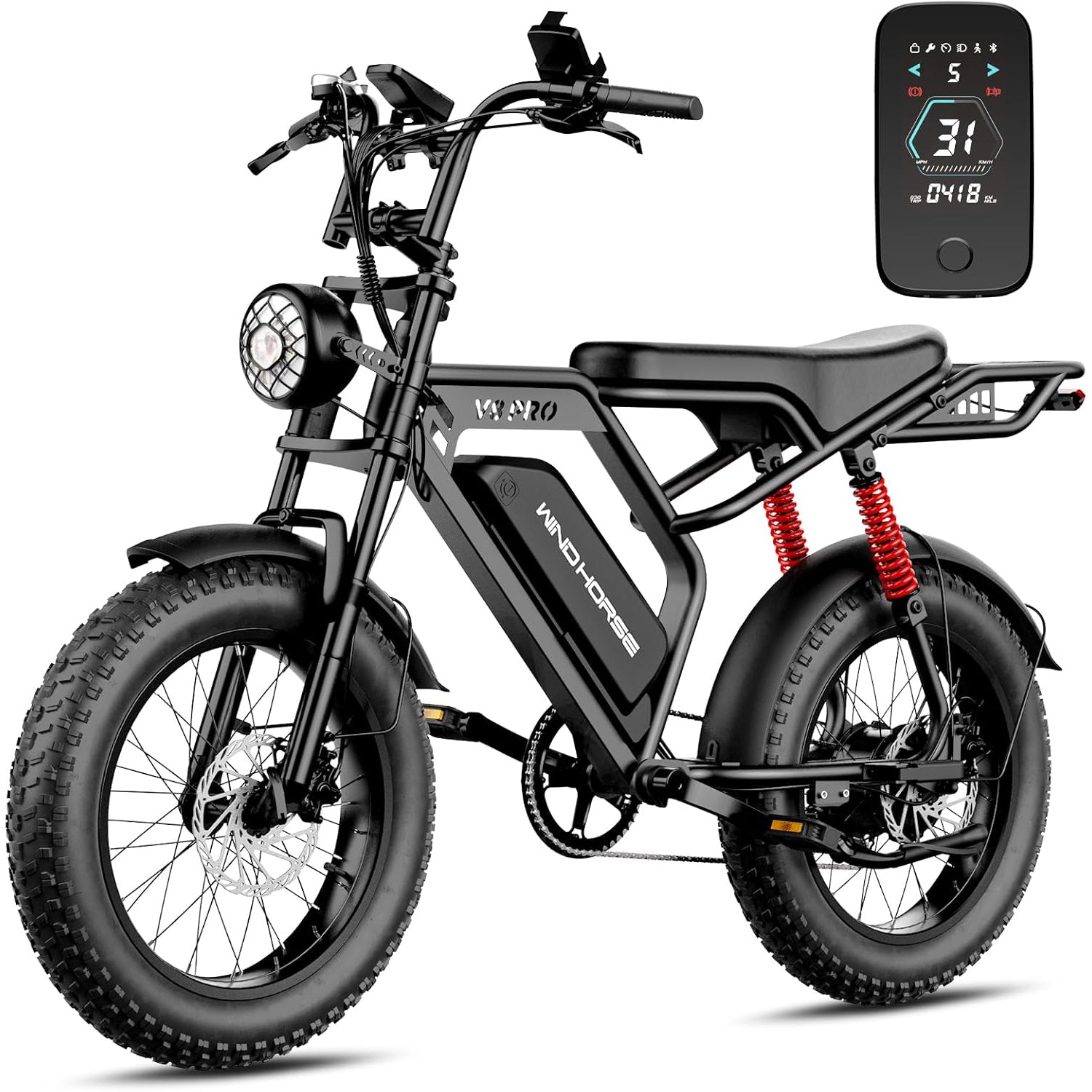 WINDHORSE V8 Pro Electric Bike - 750W Motor - 48V 15.6Ah 748.8Wh Removable Battery - 7-speed drivetrain - Full Suspension