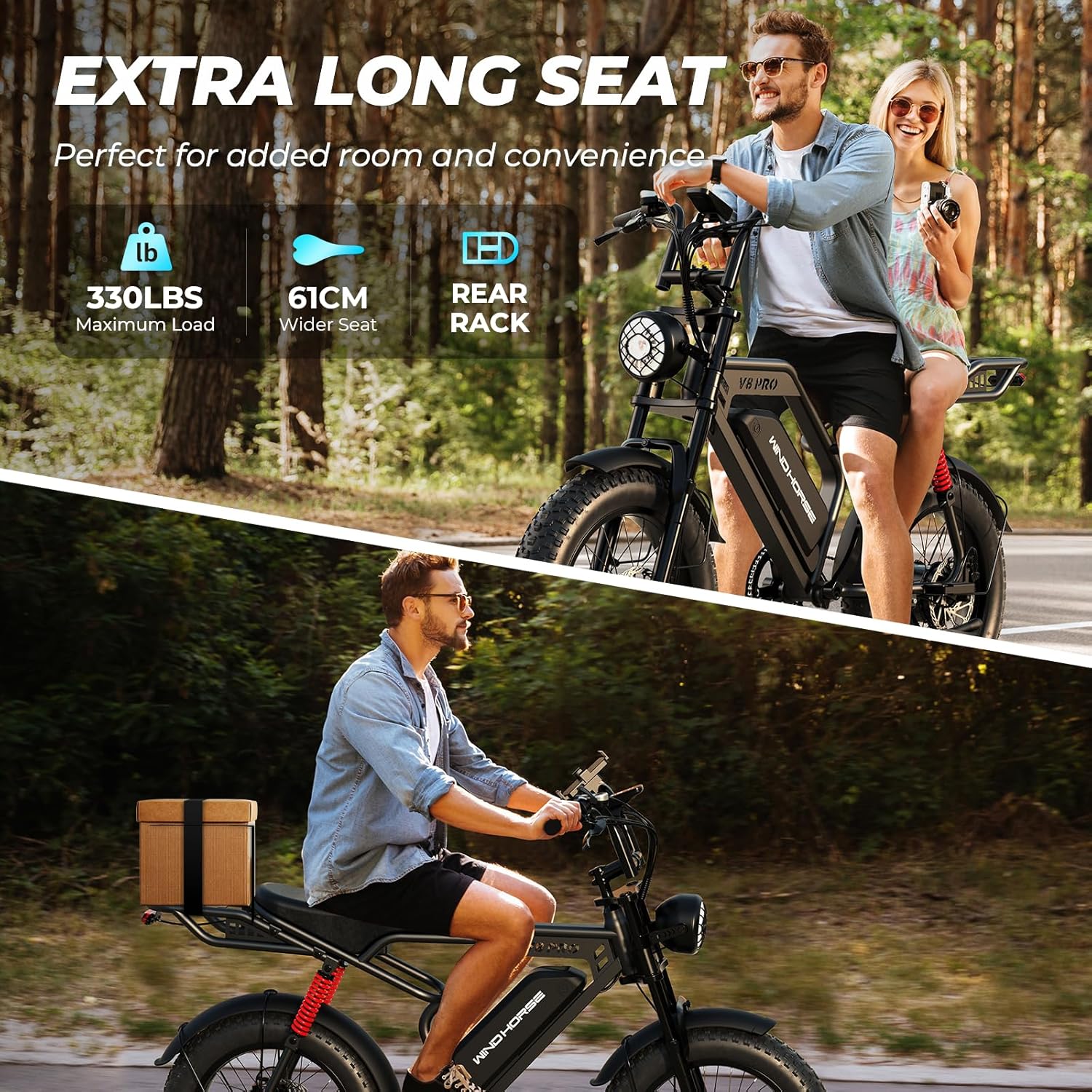 WINDHORSE V8 Pro Electric Bike - 750W Motor - 48V 15.6Ah 748.8Wh Removable Battery - 7-speed drivetrain - Full Suspension