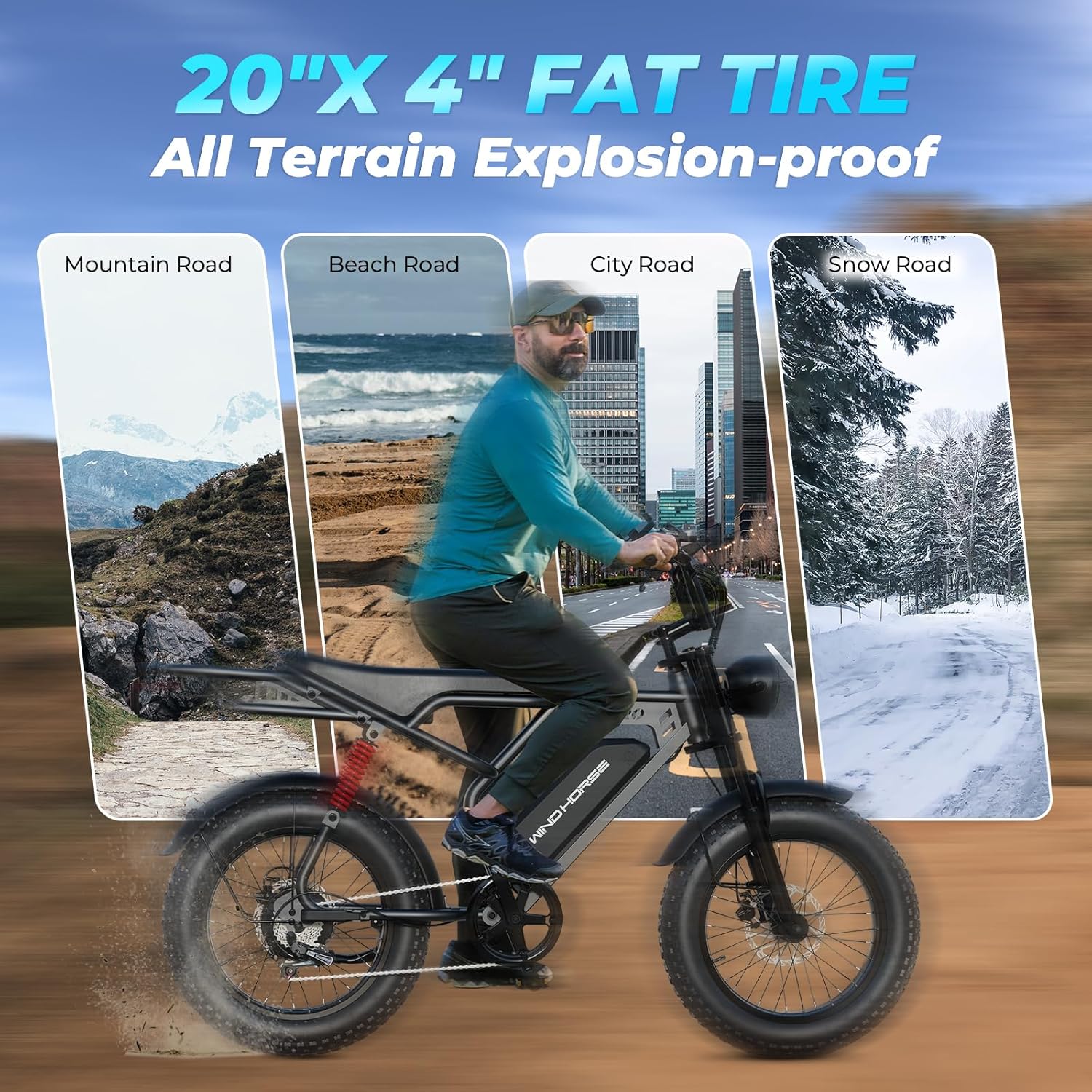 WINDHORSE V8 Pro Electric Bike - 750W Motor - 48V 15.6Ah 748.8Wh Removable Battery - 7-speed drivetrain - Full Suspension