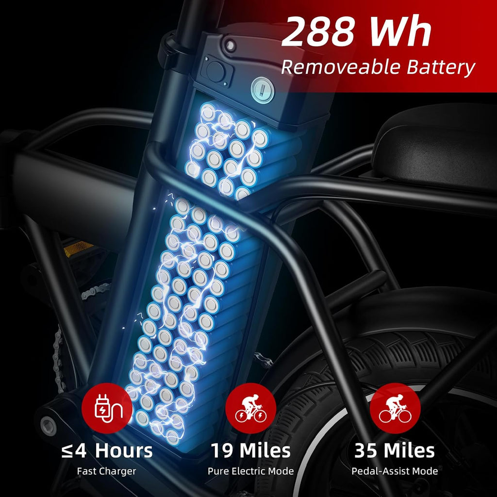 WINDHORSE 16" Folding Electric Bike for Adults, 630W Peak Power, 20MPH, 35-Mile Range, 288Wh Removable Battery with Lock