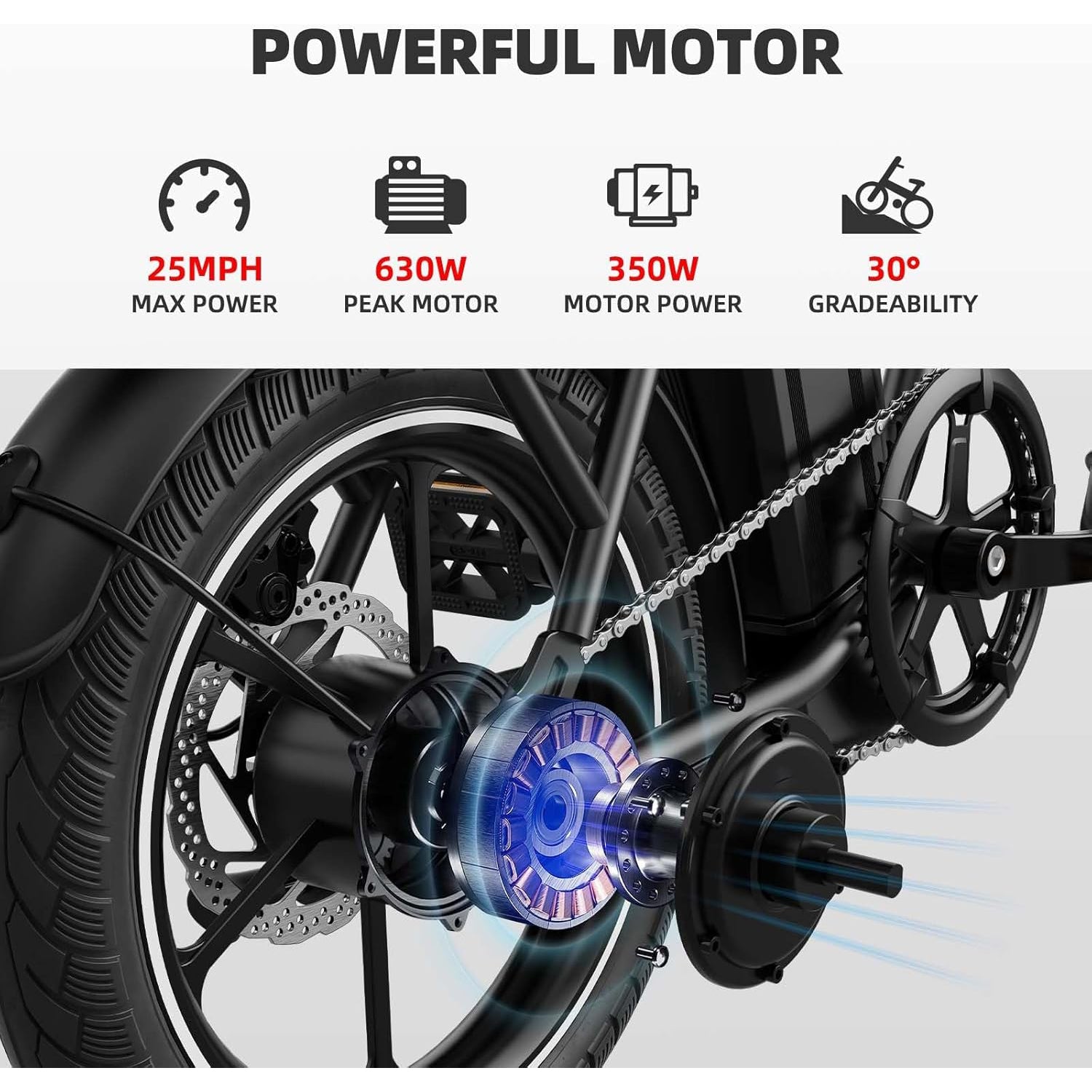 WINDHORSE 16" Folding Electric Bike for Adults, 630W Peak Power, 20MPH, 35-Mile Range, 288Wh Removable Battery with Lock