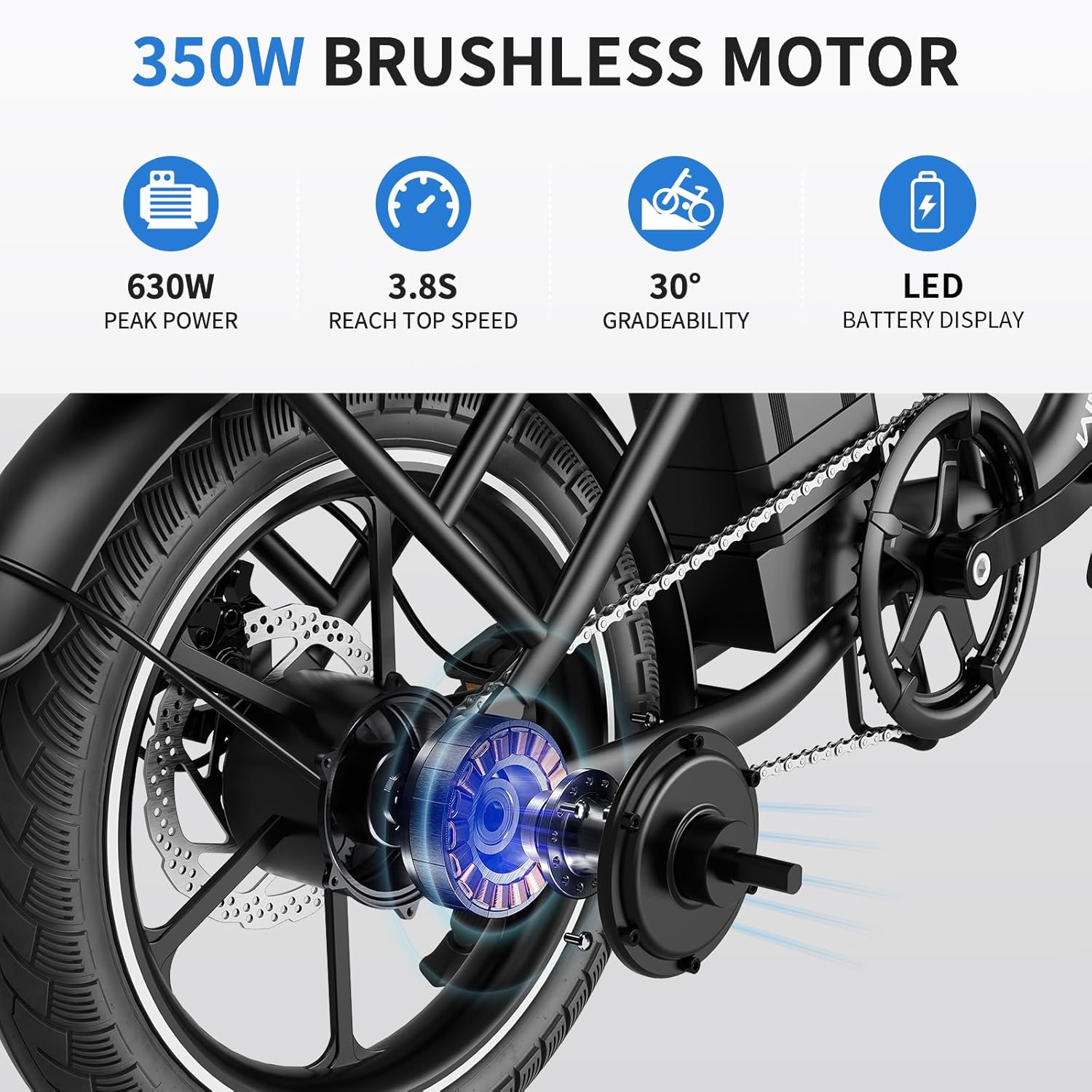 WINDHORSE 16" Folding Electric Bike for Adults, 630W Peak Power, 20MPH, 35-Mile Range, 288Wh Removable Battery with Lock