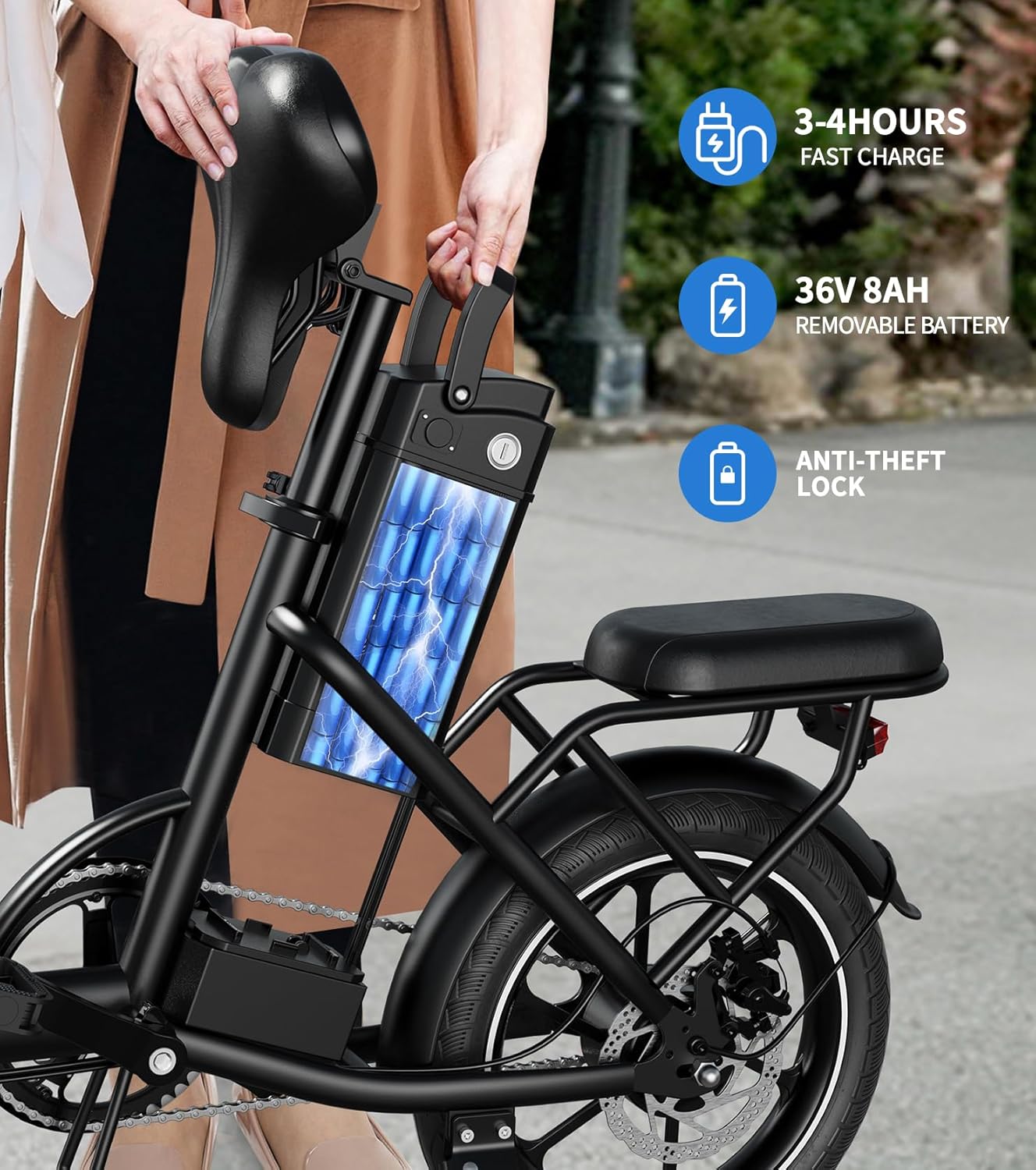 WINDHORSE 16" Folding Electric Bike for Adults, 630W Peak Power, 20MPH, 35-Mile Range, 288Wh Removable Battery with Lock