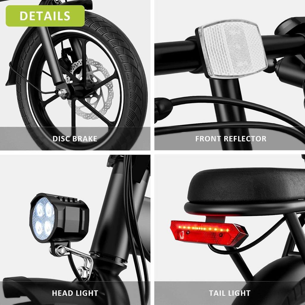 WINDHORSE 16" Folding Electric Bike for Adults, 630W Peak Power, 20MPH, 35-Mile Range, 288Wh Removable Battery with Lock