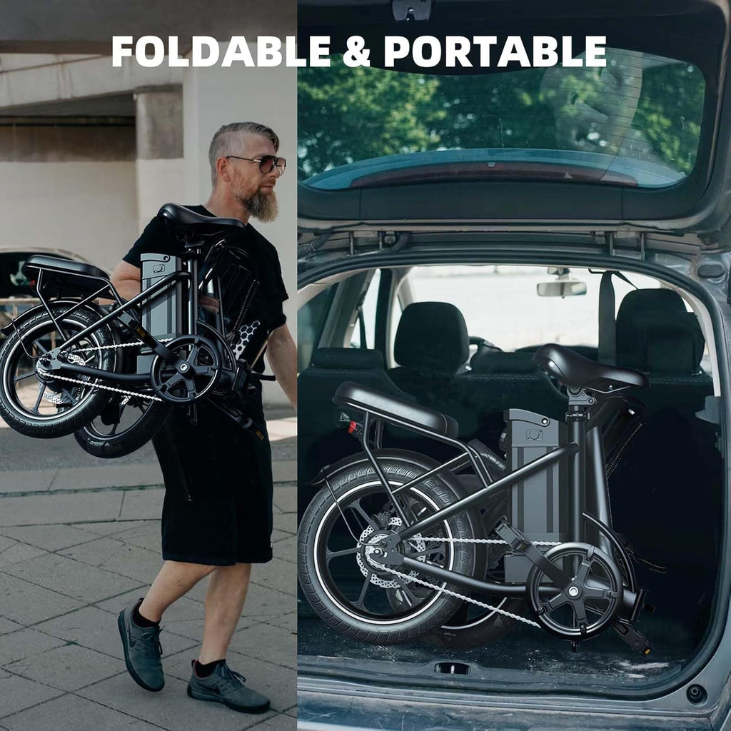 WINDHORSE 16" Folding Electric Bike for Adults, 630W Peak Power, 20MPH, 35-Mile Range, 288Wh Removable Battery with Lock