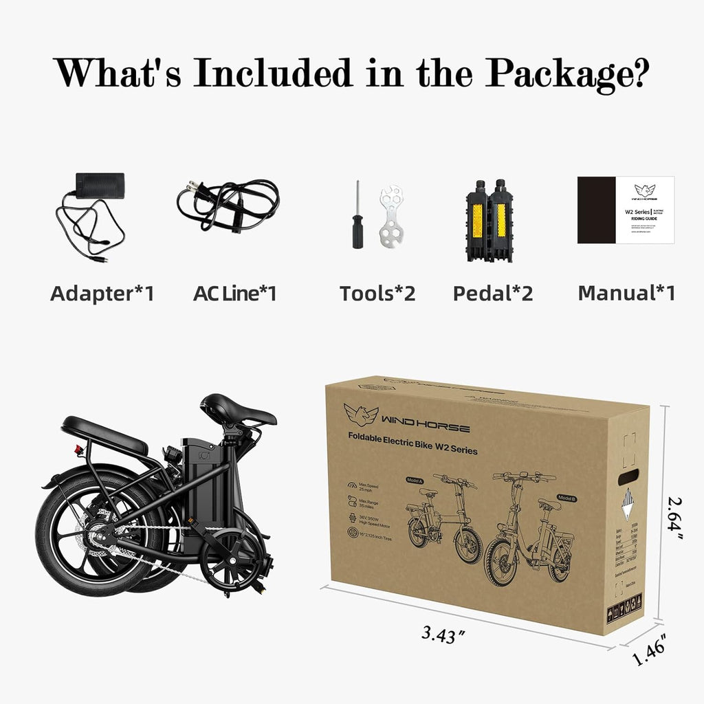 WINDHORSE 16" Folding Electric Bike for Adults, 630W Peak Power, 20MPH, 35-Mile Range, 288Wh Removable Battery with Lock