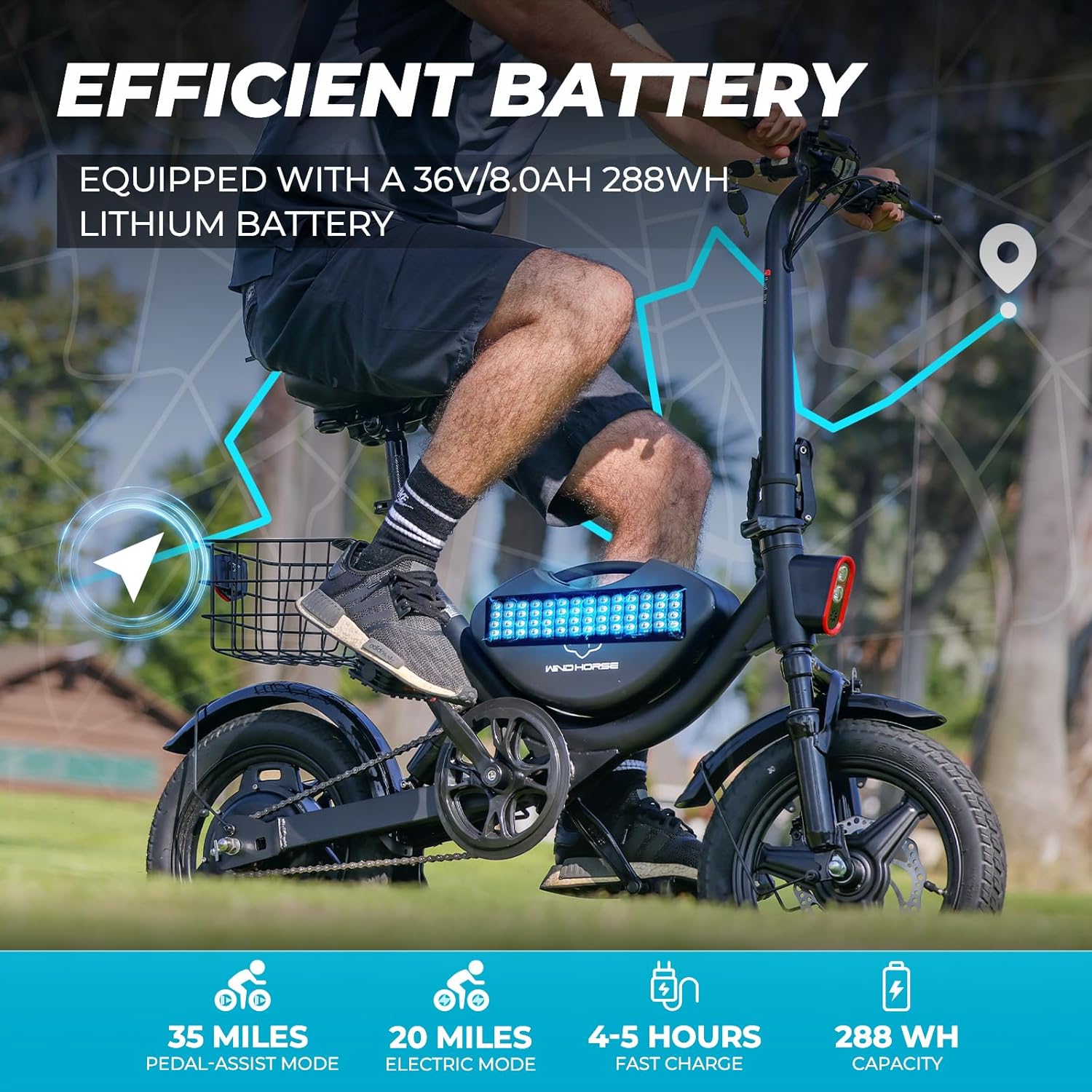 WINDHORSE W3 Electric Bike Lightweight Powerful Commuter with 450W Motor 40-Mile Max Range 18 MPH