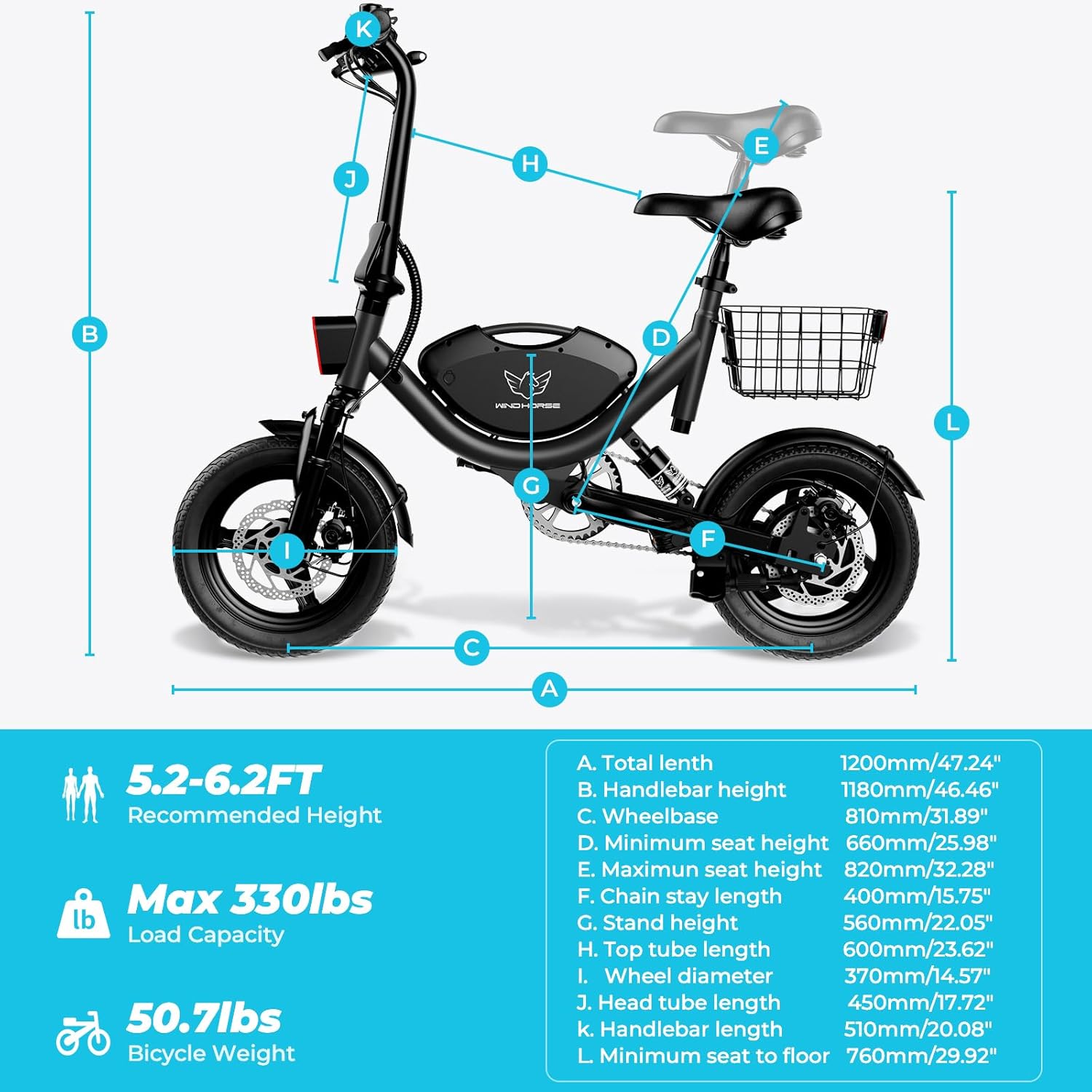 WINDHORSE W3 Electric Bike Lightweight Powerful Commuter with 450W Motor 40-Mile Max Range 18 MPH